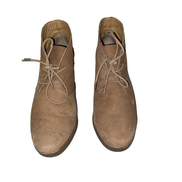 Lucky Brand Boots Womens 7.5 M Junes Desert Wedge Ankle Bootie Brown Leather - Picture 3 of 13